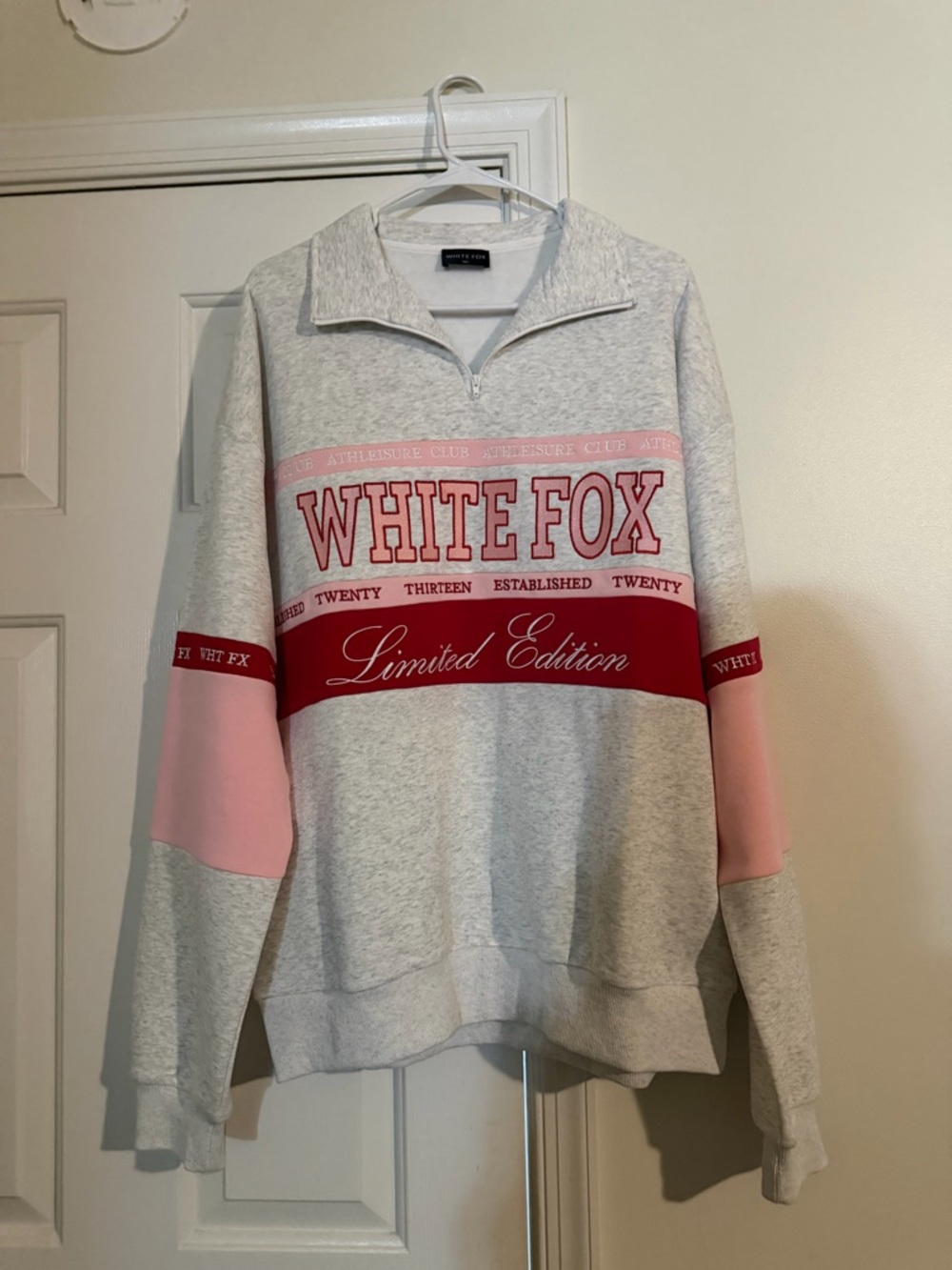 White Fox Boutique Gray and Pink Limited Edition Half-Zip Sweatshirt